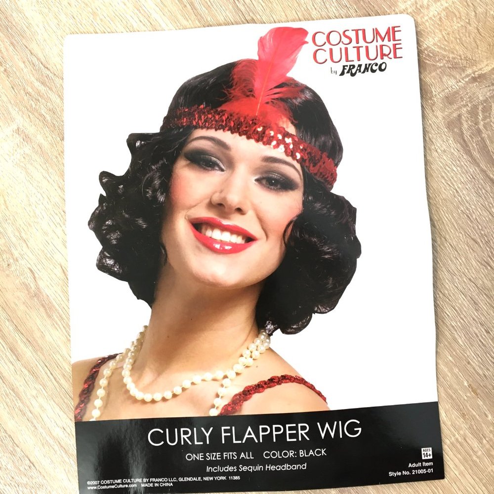 Flapper Roaring 20’s Curly Wig with Sequin Headband Costume Culture by Franco